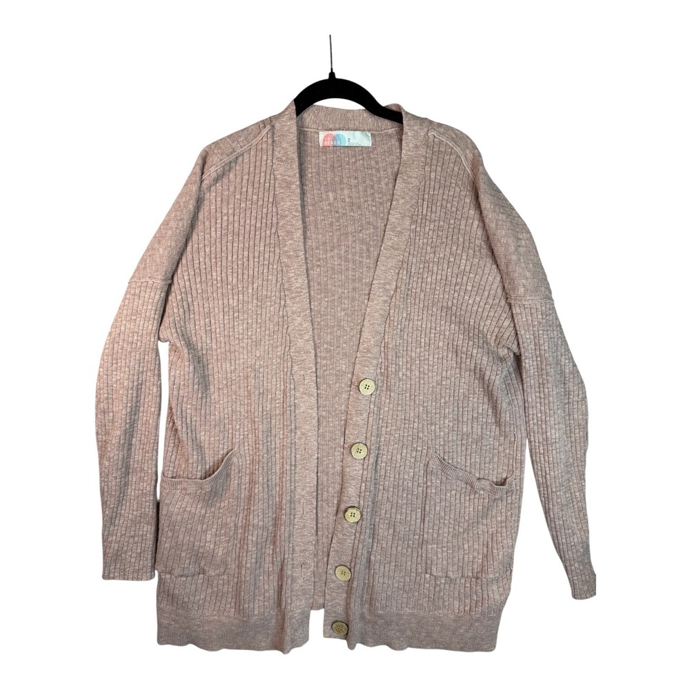 Free People FP Beach Ribbed Knit Oversized Cardigan Mauve Button Front Medium
